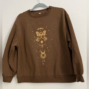 Brown Celestial Butterfly Graphic Sweatshirt Medium